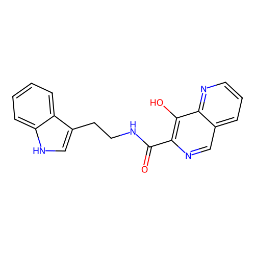 8-hydroxy-N-[2-(1H-indol-3-yl)ethyl]-1,6-naphthyridine-7-carboxamide structure