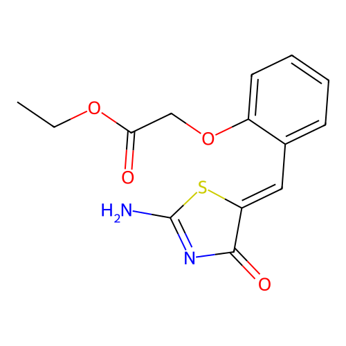 ethyl 2-[2-[(Z)-(2-amino-4-oxo-1,3-thiazol-5-ylidene)methyl]phenoxy]acetate structure