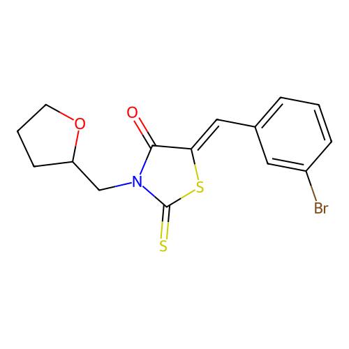 (5Z)-5-(3-bromobenzylidene)-3-(tetrahydrofuran-2-ylmethyl)-2-thioxo-1,3-thiazolidin-4-one structure