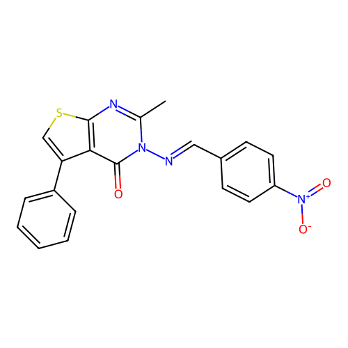 2-methyl-3-[(E)-(4-nitrophenyl)methylideneamino]-5-phenylthieno[2,3-d]pyrimidin-4-one structure