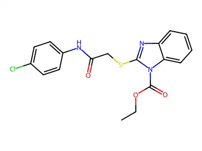 Ethyl 2-[(4-chlorophenylcarbamoyl)methylthio]-1H-benzo[d]imidazole-1-carboxylate structure