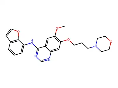 N-(1-benzofuran-7-yl)-6-methoxy-7-(3-morpholin-4-ylpropoxy)quinazolin-4-amine structure