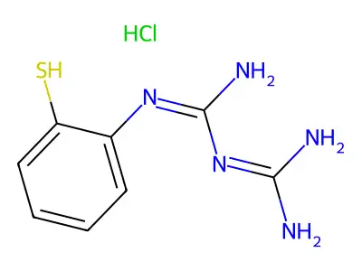 {[Imino(2-mercaptoanilino)methyl]amino}methanimidamide hydrochloride structure