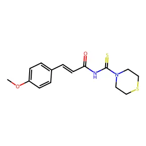 (E)-3-(4-methoxyphenyl)-N-(thiomorpholine-4-carbothioyl)prop-2-enamide structure