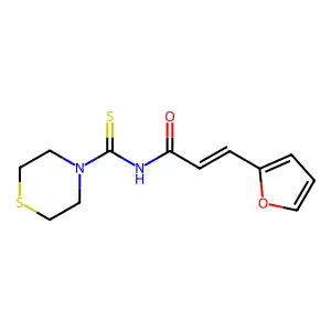 (E)-3-(furan-2-yl)-N-(thiomorpholine-4-carbothioyl)prop-2-enamide structure
