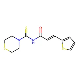 (E)-N-(thiomorpholine-4-carbothioyl)-3-thiophen-2-ylprop-2-enamide structure