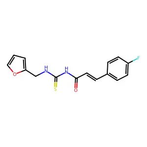 (E)-3-(4-fluorophenyl)-N-(furan-2-ylmethylcarbamothioyl)prop-2-enamide structure