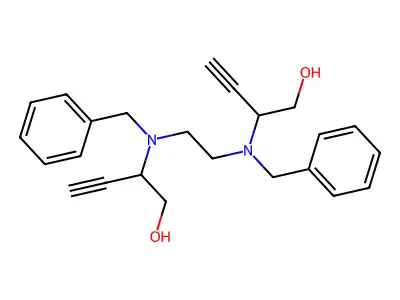 2-[Benzyl-[2-[benzyl(1-hydroxybut-3-yn-2-yl)amino]ethyl]amino]but-3-yn-1-ol structure