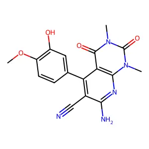 7-amino-5-(3-hydroxy-4-methoxyphenyl)-1,3-dimethyl-2,4-dioxo-1,2,3,4-tetrahydropyrido[2,3-d]pyrimidine-6-carbonitrile structure