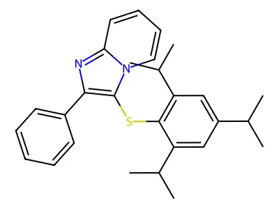 2-Phenyl-3-[2,4,6-tri(propan-2-yl)phenyl]sulfanylimidazo[1,2-a]pyridine structure
