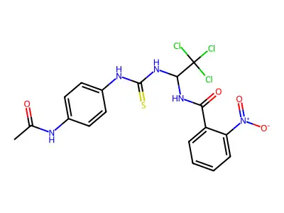 N-[1-[(4-acetamidophenyl)carbamothioylamino]-2,2,2-trichloroethyl]-2-nitrobenzamide structure