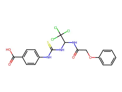 4-(3-(2,2,2-trichloro-1-(2-phenoxyacetamido)ethyl)thioureido)benzoic acid structure
