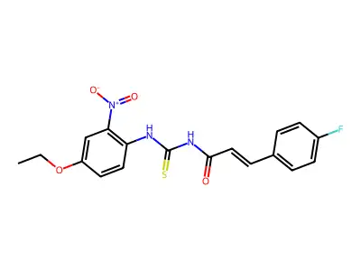 (E)-N-[(4-ethoxy-2-nitrophenyl)carbamothioyl]-3-(4-fluorophenyl)prop-2-enamide structure