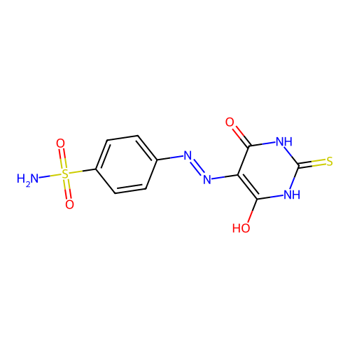 (E)-4-(2-(4-hydroxy-6-oxo-2-thioxo-1,6-dihydropyrimidin-5(2H)-ylidene)hydrazinyl)benzenesulfonamide structure