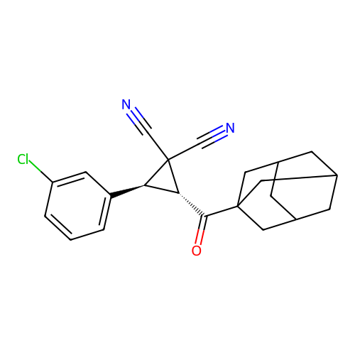 (2R,3S)-2-(adamantane-1-carbonyl)-3-(3-chlorophenyl)cyclopropane-1,1-dicarbonitrile structure