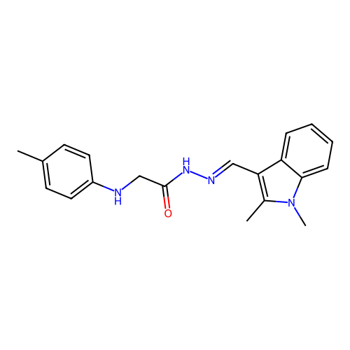 N-[(E)-(1,2-dimethylindol-3-yl)methylideneamino]-2-(4-methylanilino)acetamide structure