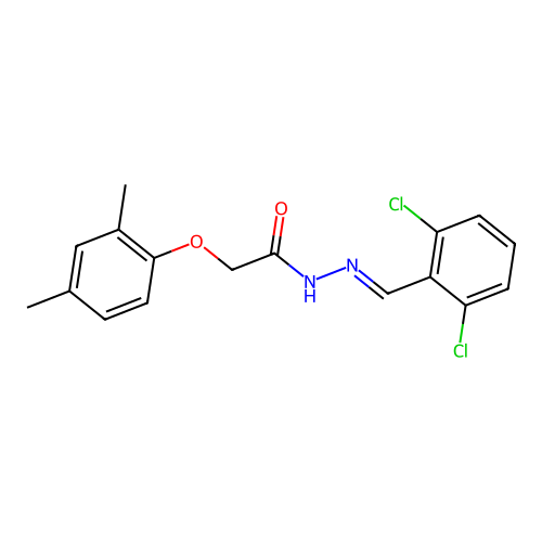 N-[(E)-(2,6-dichlorophenyl)methylideneamino]-2-(2,4-dimethylphenoxy)acetamide structure