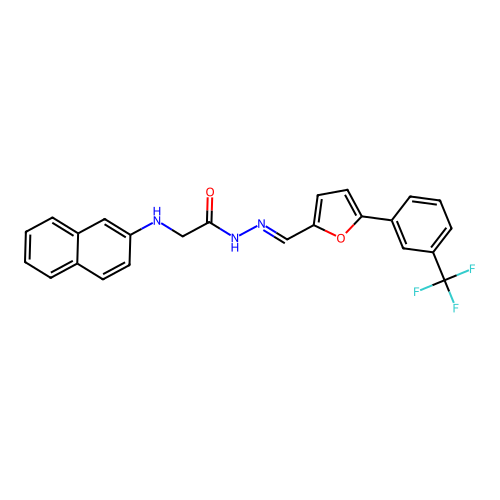 2-(naphthalen-2-ylamino)-N'-[(E)-{5-[3-(trifluoromethyl)phenyl]furan-2-yl}methylidene]acetohydrazide (non-preferred name) structure