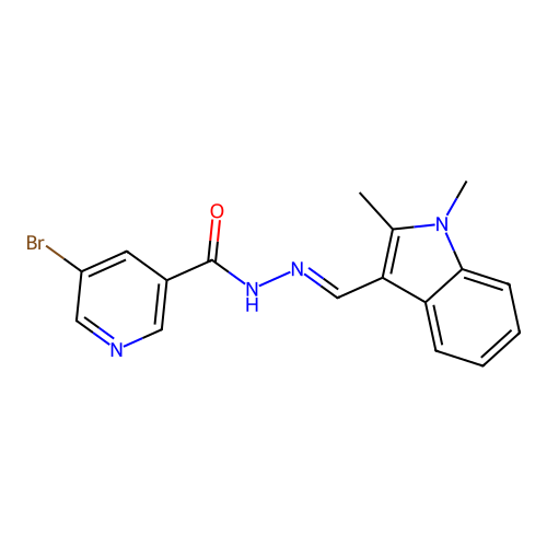 5-bromo-N-[(E)-(1,2-dimethylindol-3-yl)methylideneamino]pyridine-3-carboxamide structure