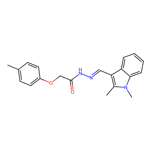 N-[(E)-(1,2-dimethylindol-3-yl)methylideneamino]-2-(4-methylphenoxy)acetamide structure