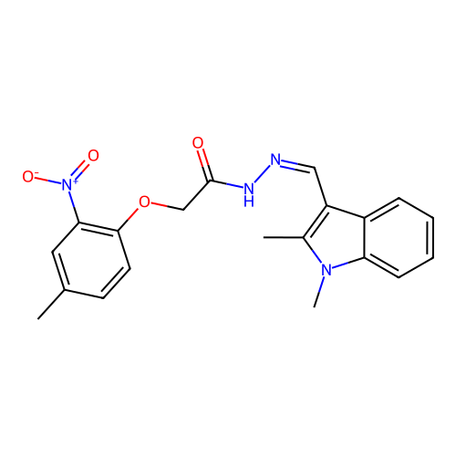 (Z)-N'-((1,2-dimethyl-1H-indol-3-yl)methylene)-2-(4-methyl-2-nitrophenoxy)acetohydrazide structure