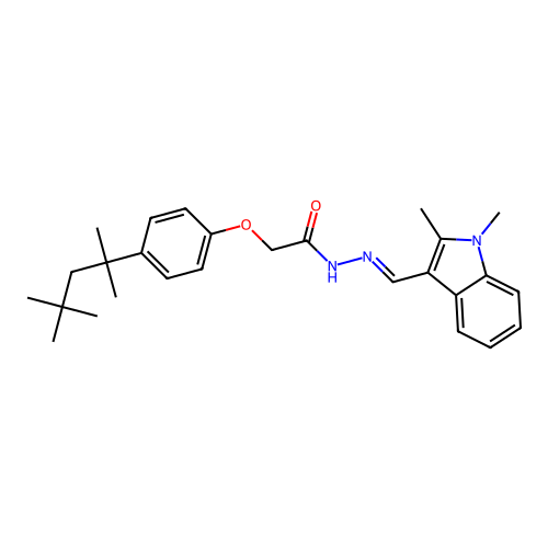 N'-[(E)-(1,2-dimethyl-1H-indol-3-yl)methylidene]-2-[4-(2,4,4-trimethylpentan-2-yl)phenoxy]acetohydrazide structure