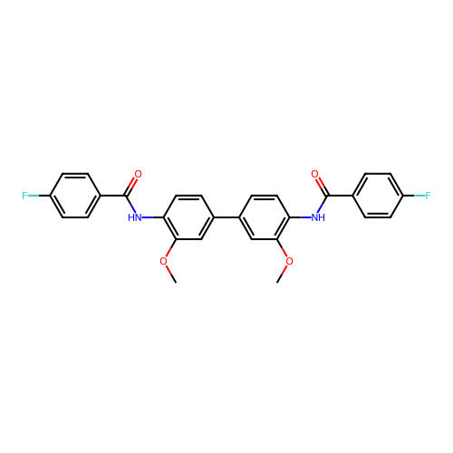 N,N'-(3,3'-dimethoxy-4,4'-biphenyldiyl)bis(4-fluorobenzamide) structure
