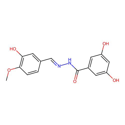 3,5-dihydroxy-N-[(E)-(3-hydroxy-4-methoxyphenyl)methylideneamino]benzamide structure