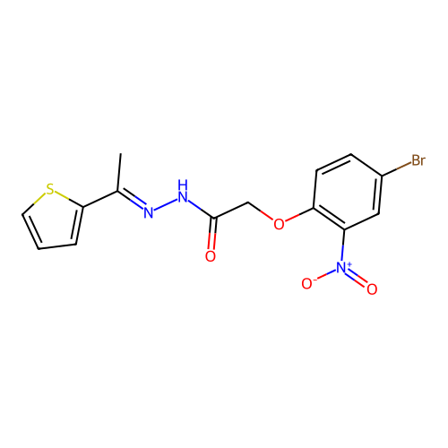 2-(4-bromo-2-nitrophenoxy)-N'-[(1E)-1-(thiophen-2-yl)ethylidene]acetohydrazide structure