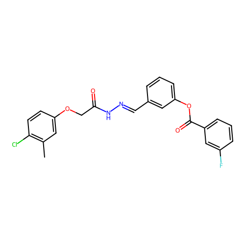 3-[(E)-{2-[(4-chloro-3-methylphenoxy)acetyl]hydrazinylidene}methyl]phenyl 3-fluorobenzoate structure