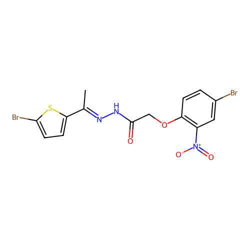 2-(4-bromo-2-nitrophenoxy)-N'-[(1E)-1-(5-bromothiophen-2-yl)ethylidene]acetohydrazide structure