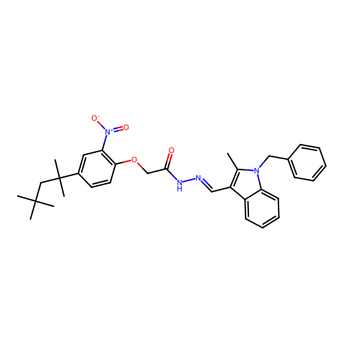N'-[(E)-(1-benzyl-2-methyl-1H-indol-3-yl)methylidene]-2-[2-nitro-4-(2,4,4-trimethylpentan-2-yl)phenoxy]acetohydrazide structure