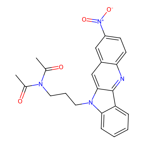 N-acetyl-N-(3-{2-nitro-10H-indolo[3,2-b]quinolin-10-yl}propyl)acetamide structure