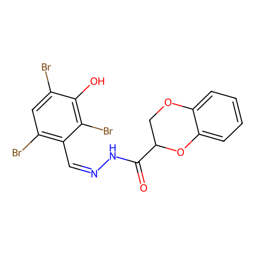 (Z)-N'-(2,4,6-tribromo-3-hydroxybenzylidene)-2,3-dihydrobenzo[b][1,4]dioxine-2-carbohydrazide structure