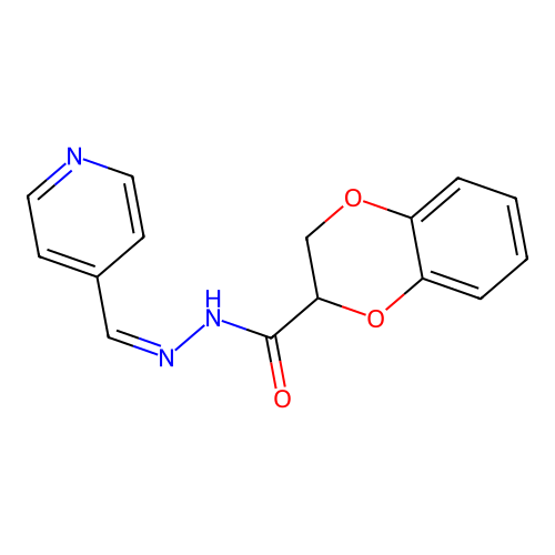 (Z)-N'-(pyridin-4-ylmethylene)-2,3-dihydrobenzo[b][1,4]dioxine-2-carbohydrazide structure