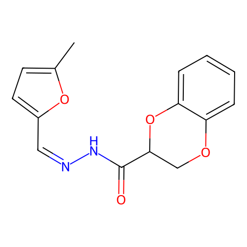 (Z)-N'-((5-methylfuran-2-yl)methylene)-2,3-dihydrobenzo[b][1,4]dioxine-2-carbohydrazide structure