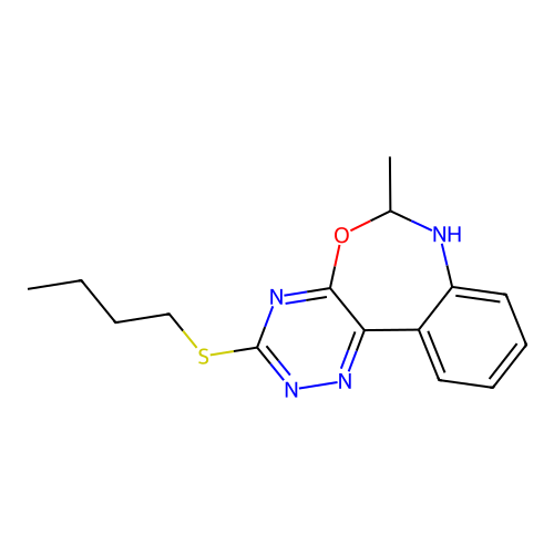 Butyl 6-methyl-6,7-dihydro[1,2,4]triazino[5,6-d][3,1]benzoxazepin-3-yl sulfide structure