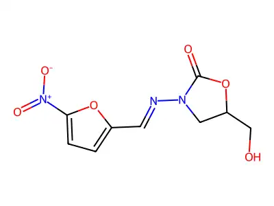 5-(Hydroxymethyl)-3-{[(5-nitrofuran-2-yl)methylidene]amino}-1,3-oxazolidin-2-one structure