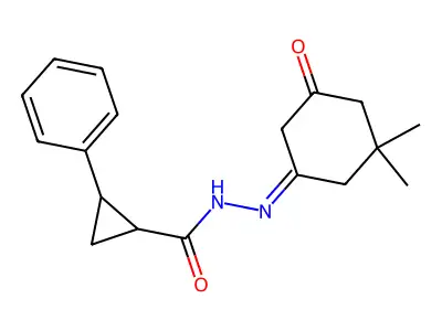 N'-(3,3-dimethyl-5-oxocyclohexylidene)-2-phenylcyclopropanecarbohydrazide structure