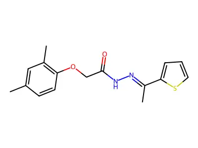 2-(2,4-dimethylphenoxy)-N-[(E)-1-thiophen-2-ylethylideneamino]acetamide structure