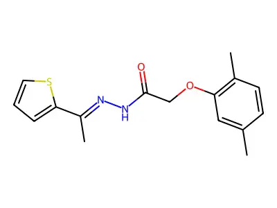 2-(2,5-dimethylphenoxy)-N-[(E)-1-thiophen-2-ylethylideneamino]acetamide structure