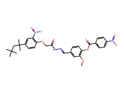 2-methoxy-4-[(E)-(2-{[2-nitro-4-(2,4,4-trimethylpentan-2-yl)phenoxy]acetyl}hydrazinylidene)methyl]phenyl 4-nitrobenzoate structure