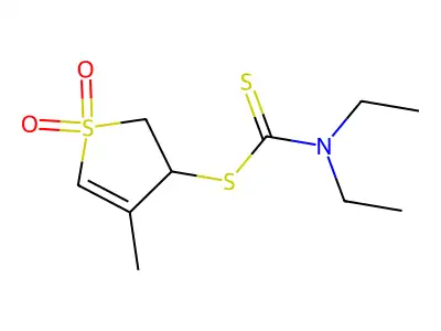 4-Methyl-1,1-dioxido-2,3-dihydrothiophen-3-yl diethylcarbamodithioate structure