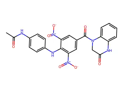 N-[4-(2,6-dinitro-4-{[3-oxo-3,4-dihydro-1(2H)-quinoxalinyl]carbonyl}anilino)phenyl]acetamide structure