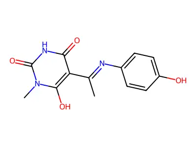 5-[1-(4-hydroxyanilino)ethylidene]-1-methyl-2,4,6(1H,3H,5H)-pyrimidinetrione structure