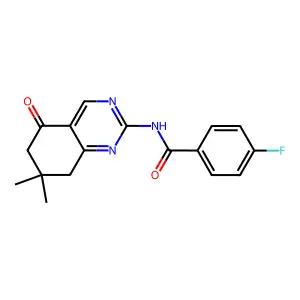 N-(7,7-dimethyl-5-oxo-5,6,7,8-tetrahydroquinazolin-2-yl)-4-fluorobenzamide structure