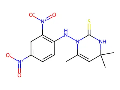 1-[(2,4-dinitrophenyl)amino]-3,4-dihydro-4,4,6-trimethyl-1H-pyrimidine-2-thione structure