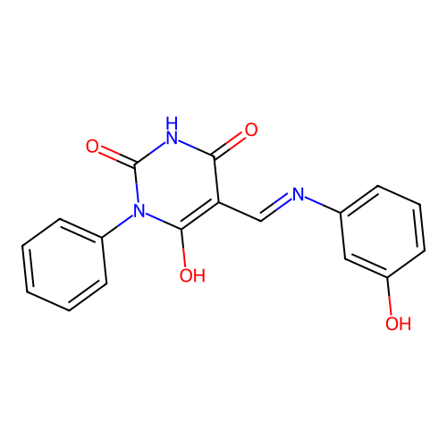 5-{[(3-hydroxyphenyl)amino]methylene}-1-phenyl-2,4,6(1H,3H,5H)-pyrimidinetrione structure