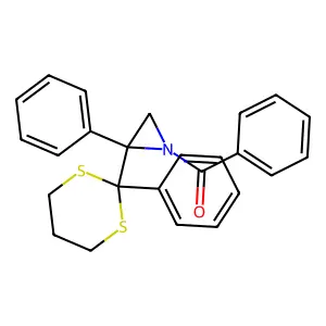 Phenyl-[2-phenyl-2-(2-phenyl-1,3-dithian-2-yl)aziridin-1-yl]methanone structure