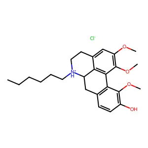 6a-alpha-Noraporphin-9-ol, 6-hexyl-1,2,10-trimethoxy-, hydrochloride structure